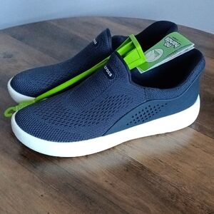 CROCS Dark Blue Slip-On Shoes with White Soles